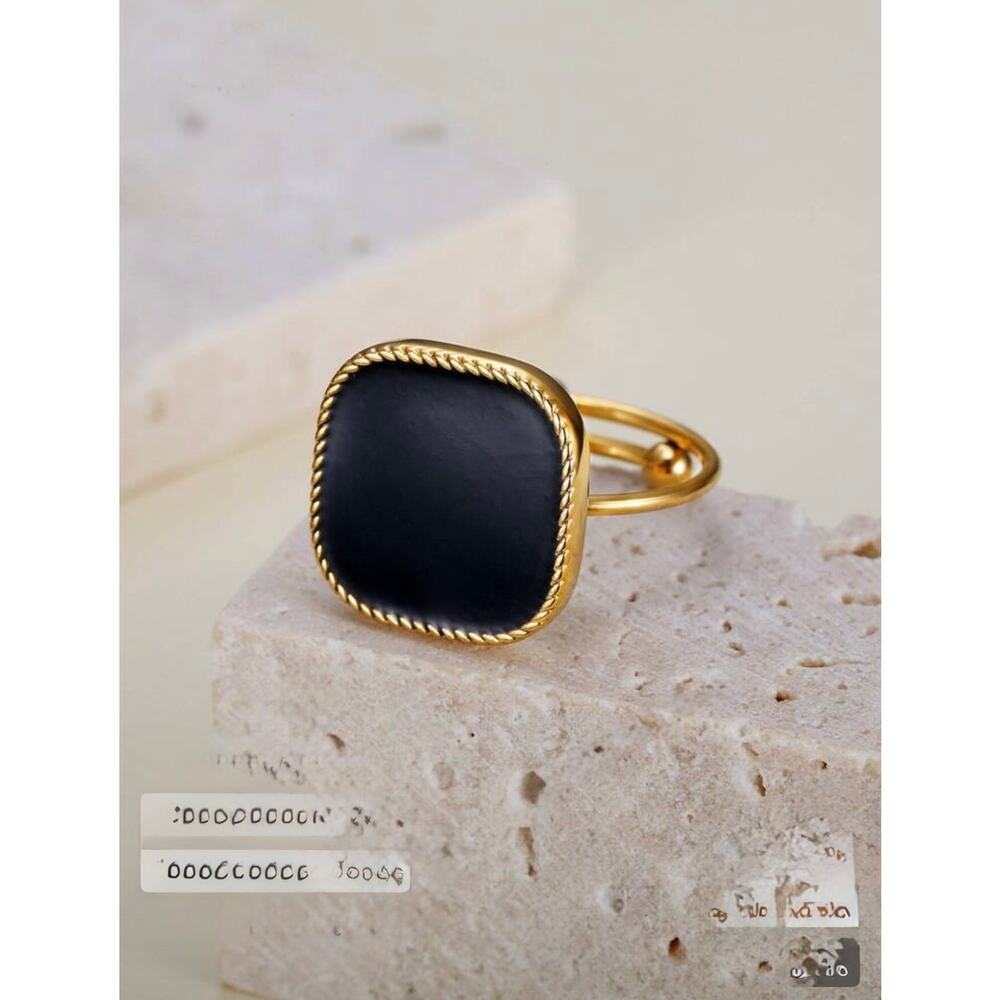 New Adjustable Black Gold Statement Ring Faux Onyx Revolve Style